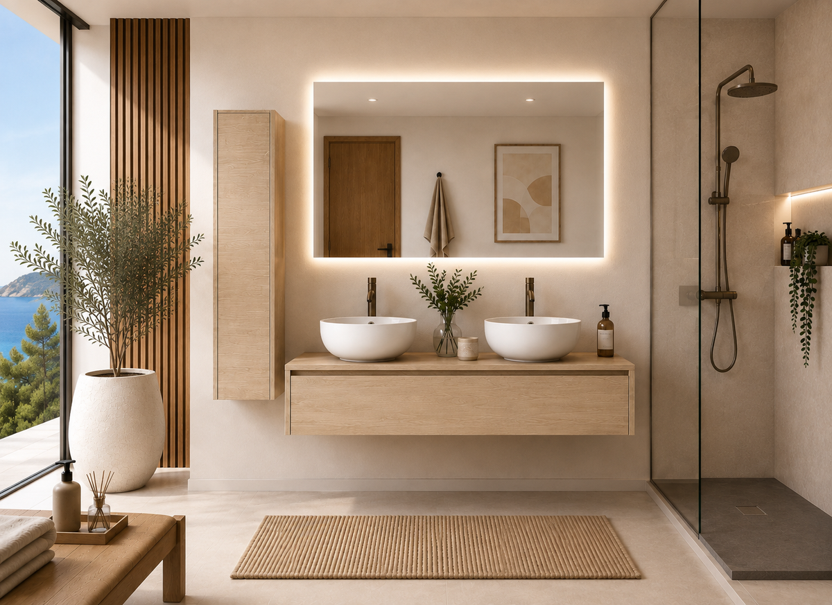 Badezimmerschrank FORMENTERA Estepa mit Aufsatzwaschbecken