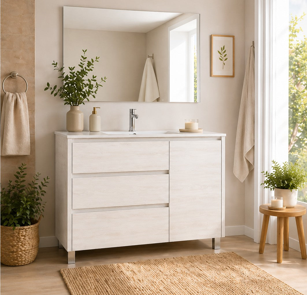 Badezimmermöbel mit VOLUM, 3 Schubladen und Tür, und Waschbecken