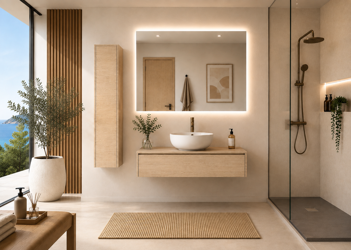 Badezimmerschrank FORMENTERA Estepa mit Aufsatzwaschbecken