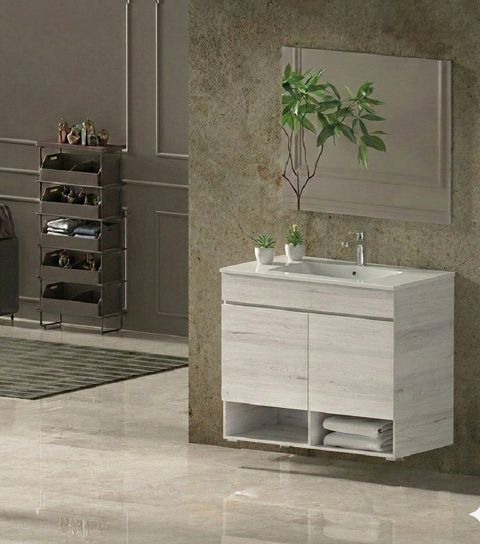 Wandhängender Badmöbel NEBARI mit Türen und extraflachem Waschbecken