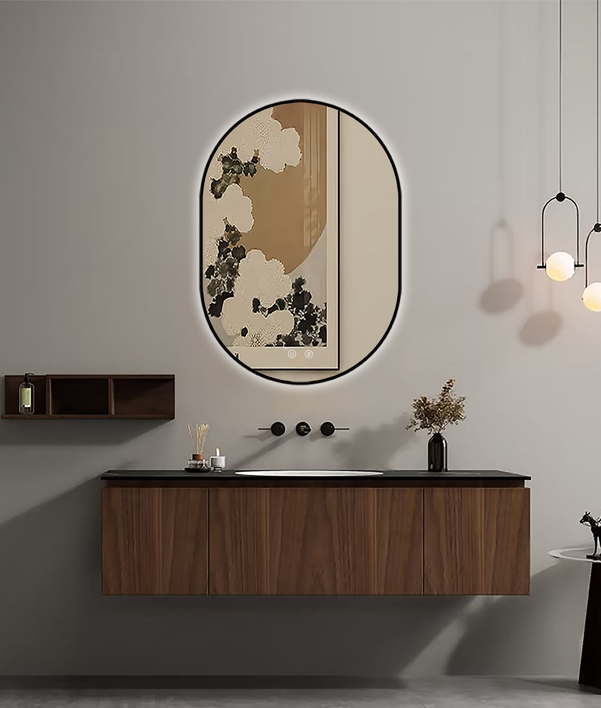 Espejo de baño LED SELENE Black curvo con antivaho