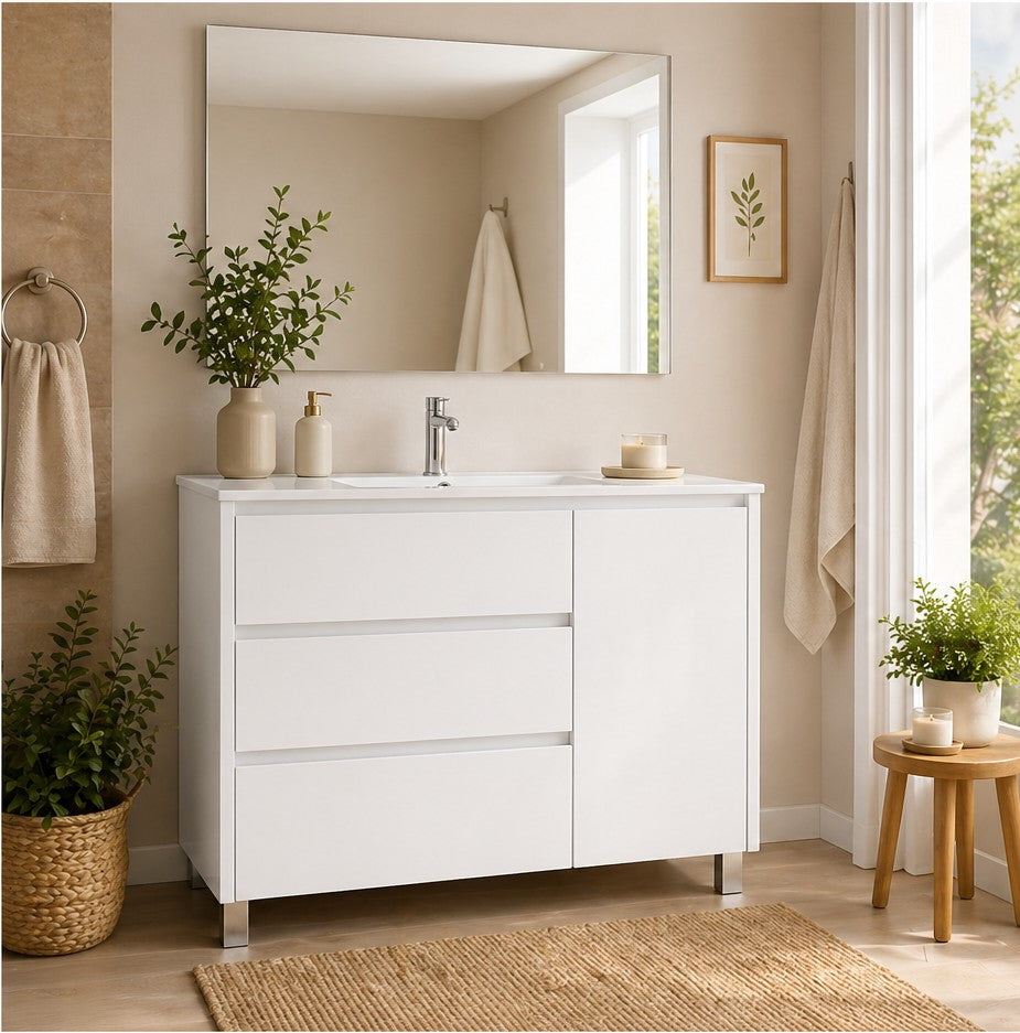 Badezimmermöbel mit VOLUM, 3 Schubladen und Tür, und Waschbecken